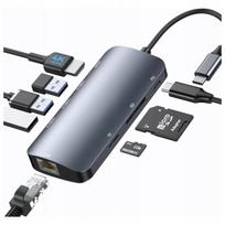USB-C išplėtimo stotelė 8 viename: 4K HDMI, PD 100 W, Ethernet LAN, SD, TF