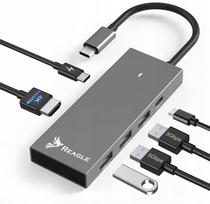 USB-C HUB su HDMI (4K 60Hz, 2K 144Hz), 2x USB-C PD 100W, 3x USB 3.2, REAGLE, suderinamas su M1/M2