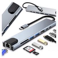 USB-C 8 viename lizdų adapteris: HDMI 4K 60Hz, RJ45, PD 100W, SD, TF, 2x USB-A