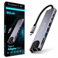 USB-C šakotuvas BQual 8in1, USB 3.0, PD 100W, HDMI 4K, SD, LAN