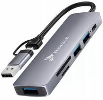 USB šakotuvas, 4 lizdų USB-A adapteris su kortelių skaitytuvu