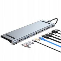 Adapteris HUB stotelė 12-in-1 su HDMI 4K, USB 3.0, USB 2.0, Type-C, SD/TF, 3,5 mm