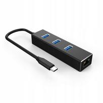 Adapteris HUB su 3x USB 3.0, tinklo plokšte (Gigabit RJ45), USB-C 3.1, 4 viename