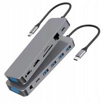 USB-C šakotuvas MacBook Air/Pro M1/M2/M3, 13 jungčių: 2x HDMI, USB, SD, VGA, RJ45, 100W PD