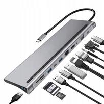 USB-C 11-in-1 hubas su HDMI, LAN, VGA, RJ45, SD, MacBook Pro/Air M1 M2 dokas