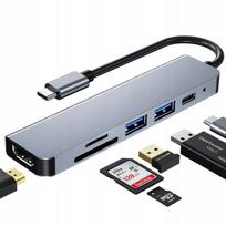 USB šakotuvas Renew Force, USB-C, 6 jungtys, SD ir TF kortelių skaitytuvas, skirtas nešiojamam kompiuteriui