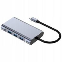 USB-C šakotuvas 10in1 su 4K HDMI, USB 3.0, LAN RJ45, AUX, TF/SD kortelių skaitytuvu