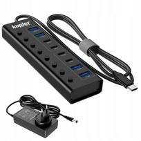 USB-C šakotuvas 8in1, aliuminis, USB 3.0, su maitinimu