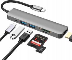 USB-C adapteris, 6in1, HDMI 4K, USB 3.0, TF kortelių skaitytuvas, MacBook suderinamas, PD