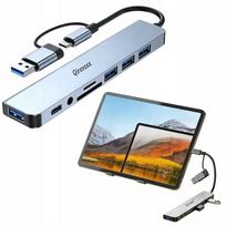 Universalus 8 jungčių USB-C hubas su SD kortelių skaitytuvu, USB 3.0 ir audio