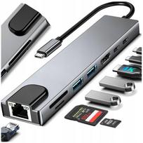 USB-C 8-in-1 adapteris: HDMI 4K, SD kortelių lizdas, LAN (RJ45), USB 3.0