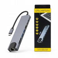 USB-C 8-in-1 HUB adapteris: USB 3.0, HDMI 4K, PD, SD, LAN
