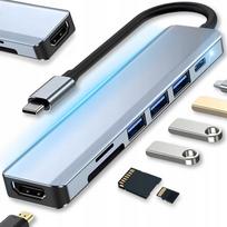 USB-C 7-ių jungčių adapteris, HDMI 4K, USB 3.0, SD ir MicroSD kortelių skaitytuvas, 100W