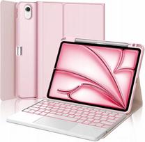 Rožinis dėklas su apšviesta „Bluetooth“ klaviatūra ir jutikliniu pultu, skirtas iPad Air 11