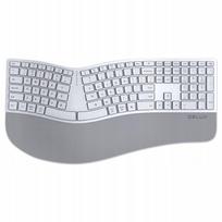Belaidė ergonomiška klaviatūra Delux, balta, USB-C, Bluetooth, USB