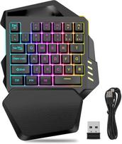 Belaidė vienarankė klaviatūra žaidimams, 2.4G, RGB, 35 klavišai