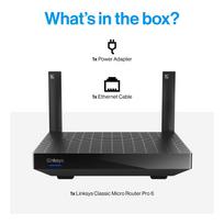 Belaidis maršrutizatorius LINKSYS Micro Router Pro 6, WiFi 6, AX5400, tinklinis, 5400Mb/s, palaiko 35+ įrenginių
