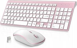 Belaidė klaviatūra ir pelė JOYACCESS, USB, itin plonos, rožinės, DE išdėstymas