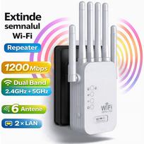 WiFi stiprintuvas Linomag, 6 antenos, dviejų dažnių 2,4/5 GHz, baltas
