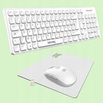 Belaidė klaviatūra Newway RF02 (AZERTY) su pele ir kilimėliu, balta
