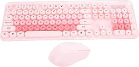 Belaidė klaviatūra ir pelė, retro stiliaus, 104 mygtukai, rožinė
