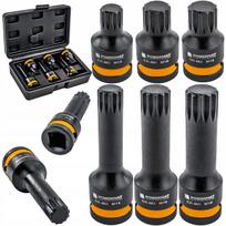 Smūginės galvutės SPLINE 1/2" CRMO, 6 vnt., M14/M16/M18, 45 mm ir 78 mm, lagaminėlyje