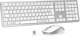 Belaidė USB klaviatūra 2.4G, balta, AZERTY, su pele