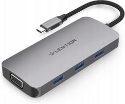 USB-C šakotuvas LENTION su HDMI 4K, VGA, 3 USB, SD kortelių skaitytuvu, PD 60W