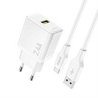 Dudao A23TEU 2.4A GaN USB-A Wall Charger with USB-A to USB-C Cable - White