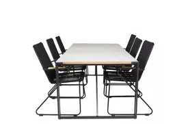 Texas Dining Table 200*100 - Black Alu / Teak / Grey Spray stone+Bois Armchair -