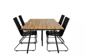 Chan Dining Table - Black Steel / Acacia (teak look) - 200cm+Bois Armchair - Black Alu / Black Rope / Acacia_4