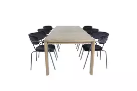 Slider Extention Table - Smoked Oak - 170+40+40cm +Arrow armchair - Black Legs