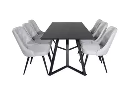 Marina Dining Table - Black top / Black Legs +Velvet Deluxe Dining Chair - Black Legs - Light Grey Fabric_6