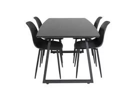 Inca Extentiontable - Black top / black Legs+Polar Plastic Dining Chair - Black Legs / Black Plastic_4
