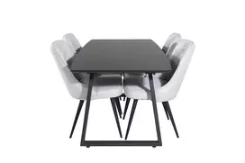 Inca Extentiontable - Black top / black Legs+Velvet Deluxe Dining Chair - Black Legs - Light Grey Fabric_4
