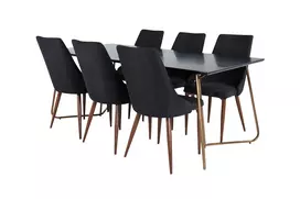 Petra Dining Table , Distressed Copper Black Veneer+Leone Dining Chair , Walnut legs , Black Fabric_6