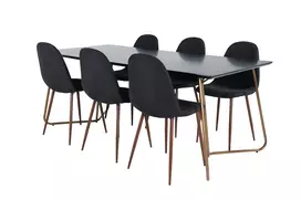 Petra Dining Table , Distressed Copper Black Veneer+Polar Dining Chair , Walnut Legs , Black Fabric_6
