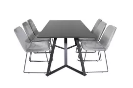 Marina Dining Table - Black top / Black Legs +Muce Dining Chair - Black Legs - Grey Velvet_6