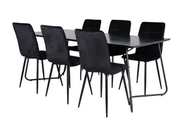 Petra Dining Table - Black / Black Veneer+Windu Lyx Chair - Black / Black Velvet_6