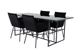 Leif Dining Table - Black / Black smoked smoked Glass+Petra Chair - Black / Black Velvet_4