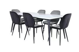 Jimmy Dining Table - Black / White HPL+Emma Chair - Black / Black and Light Grey Black Velvet in Back Grey Velvet in front_6
