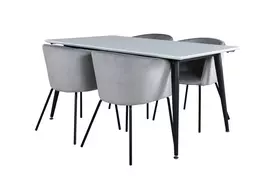 Jimmy Dining Table - Black / White HPL+Berit Chair - Black / Light Grey Velvet_4