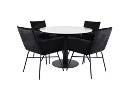 Estelle Round Dining Table ø106 H75 - White / Black+Petra Chair - Black / Black Velvet_4