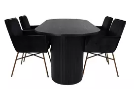 Bianca Oval Dining Table , Black Black Veneer+Petra Chair , Distressed Copper Black Velvet_4