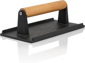 Bbq-toro ketaus mėsos svarelis 1 kg | 21 x 11 cm, paruoštas naudojimui | mėsainių grilio svarelis su medine rankena | mėsos presas kepsniams ir mėsainiams | mėsainių presas, grilio svarelis, plokštės lygintuvas