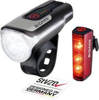 Sigma Sport - Led dviračio žibintų komplektas Aura 80 ir Blaze | Stvzo patvirtintas, priekinis ir galinis žibintai su stabdymo funkcija, maitinami baterijomis