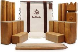 Sunnordic Kubb vikingų lauko žaidimas, švediškas šachmatų žaidimas pagamintas iš aukštos kokybės kaučiukmedžio, su drobiniu krepšiu ir žaidimo instrukcijomis - tvirtas Kubb žaidimas vaikams ir suaugusiems