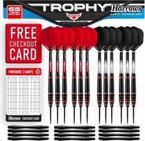 Harrows Trophy 65 dalių smiginio rinkinys - aukštos kokybės 12 x plieninių smiginių su Premium Grip - puikus rinkinys su visais smiginio priedais - Supergrip smiginio koteliai - Super Strong smiginio plunksnos