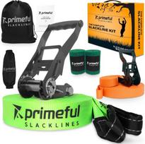 Slackline vaikams ir suaugusiems – 18,5 m ilgio, įskaitant treniruočių vadovą, rankų treniruoklį ir medžių apsaugą – aukščiausios kokybės su ergonomišku terkšliniu mechanizmu ir nešiojimo krepšiu – treniruokite kūno jėgą ir pusiausvyrą