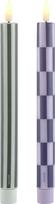 Muurla LED žvakės Checks & Stripes 25 cm, žaliai violetinės, 2 vnt.